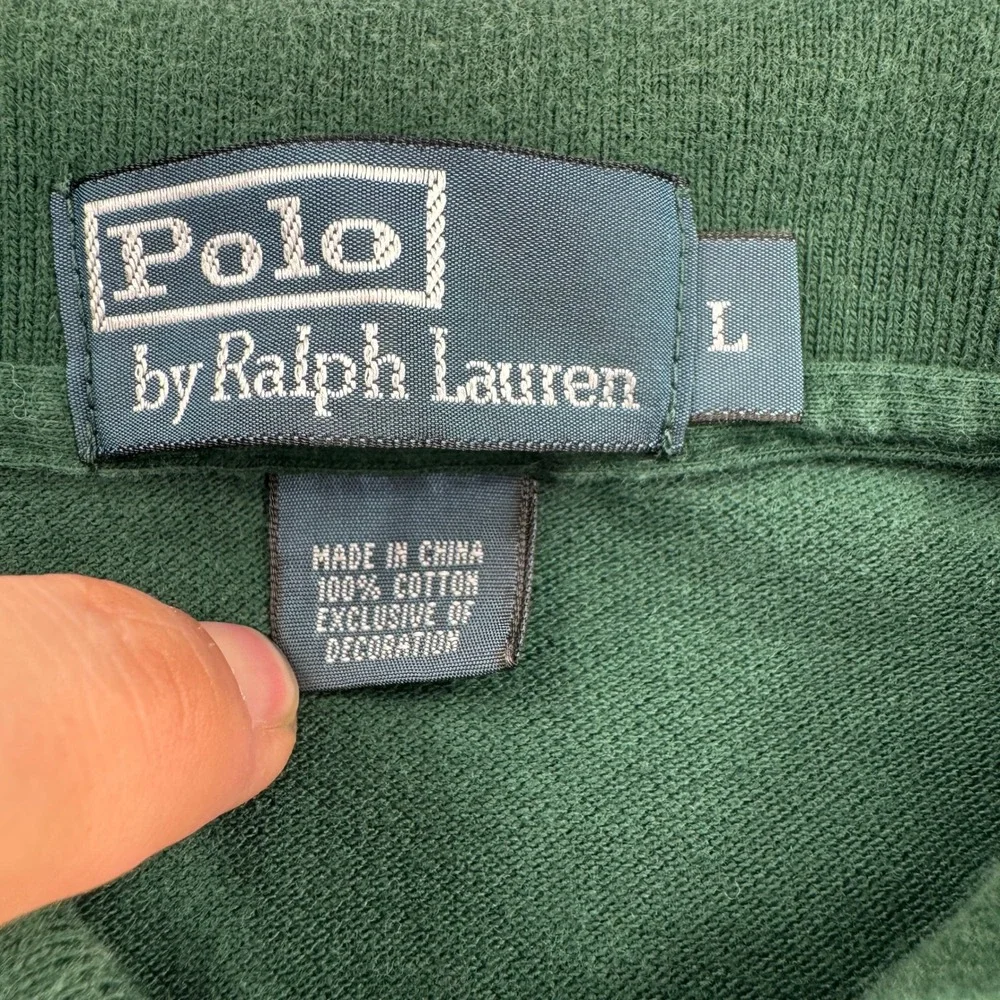 Polo Ralph Lauren Mens Green Short Sleeve Pique Polo Shirt Orange Pony Large